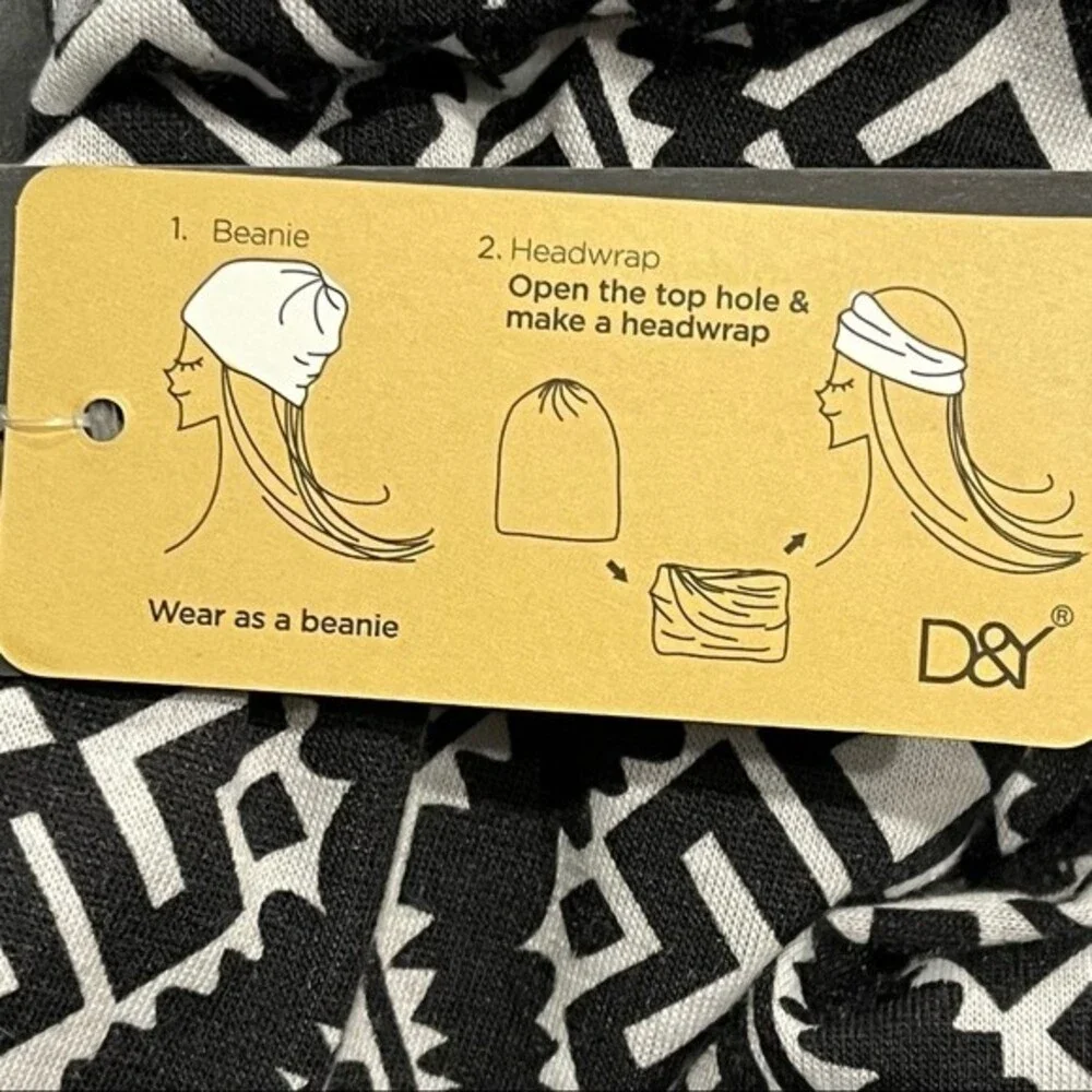 NWT D&Y Black & White Graphic 2 in 1 Beanie & Headwrap Headband